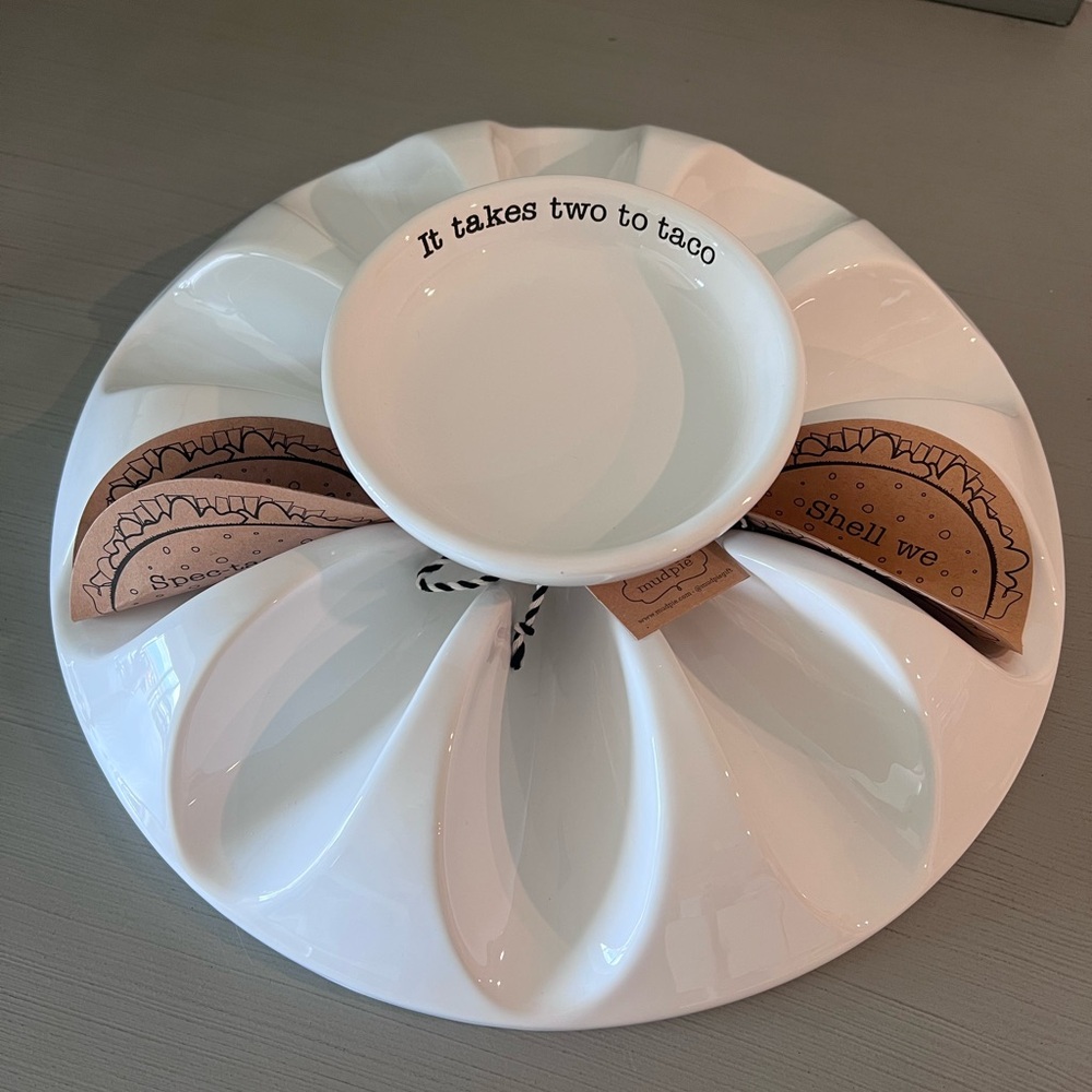 Mud Pie White Taco Shell Platter - Picture 2 of 8